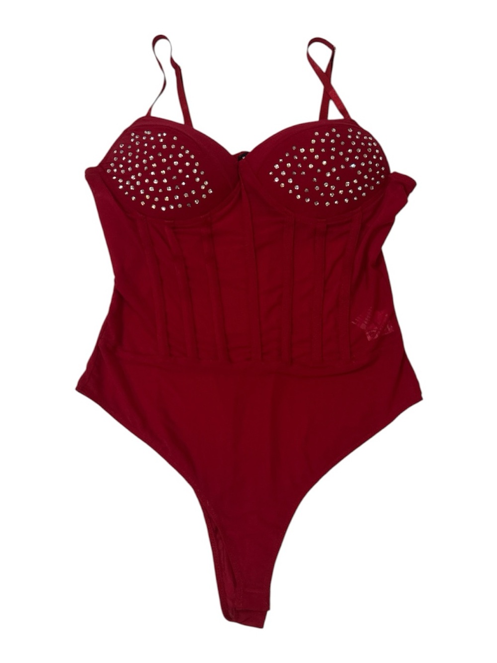 Haute Monde Red Rhinestone Bustier Bodysuit Women Intimates Sz M
